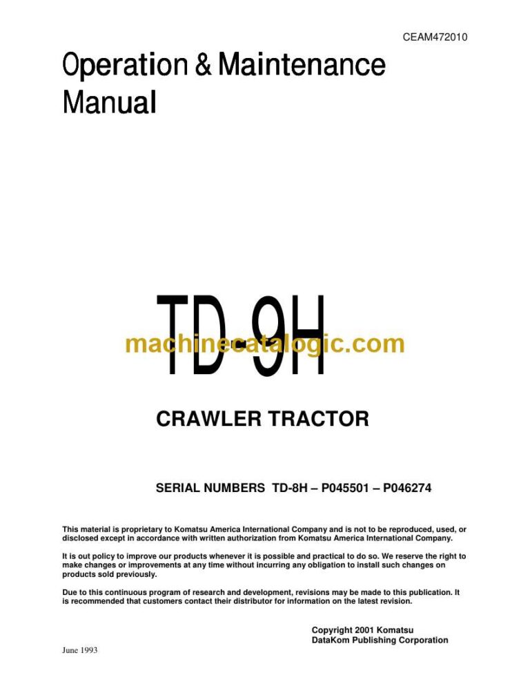 Komatsu TD-9H Crawler Tractor Operation and Maintenance Manual (CEAD472010)