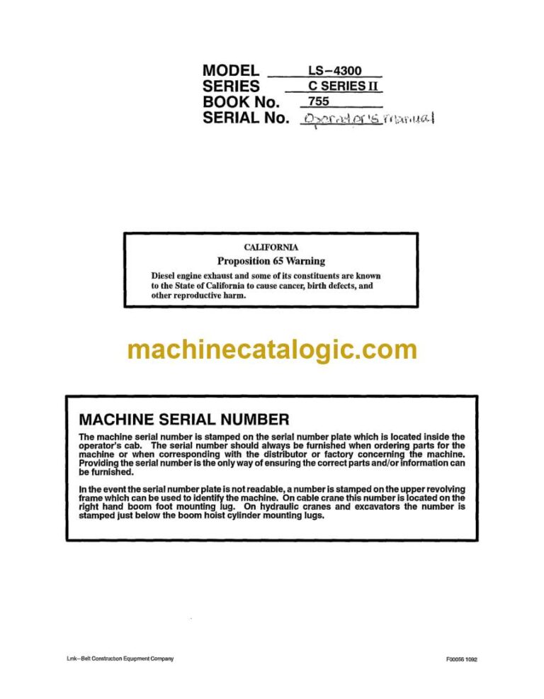 Link Belt LS4300 C Series 2 Excavator Operators Manual