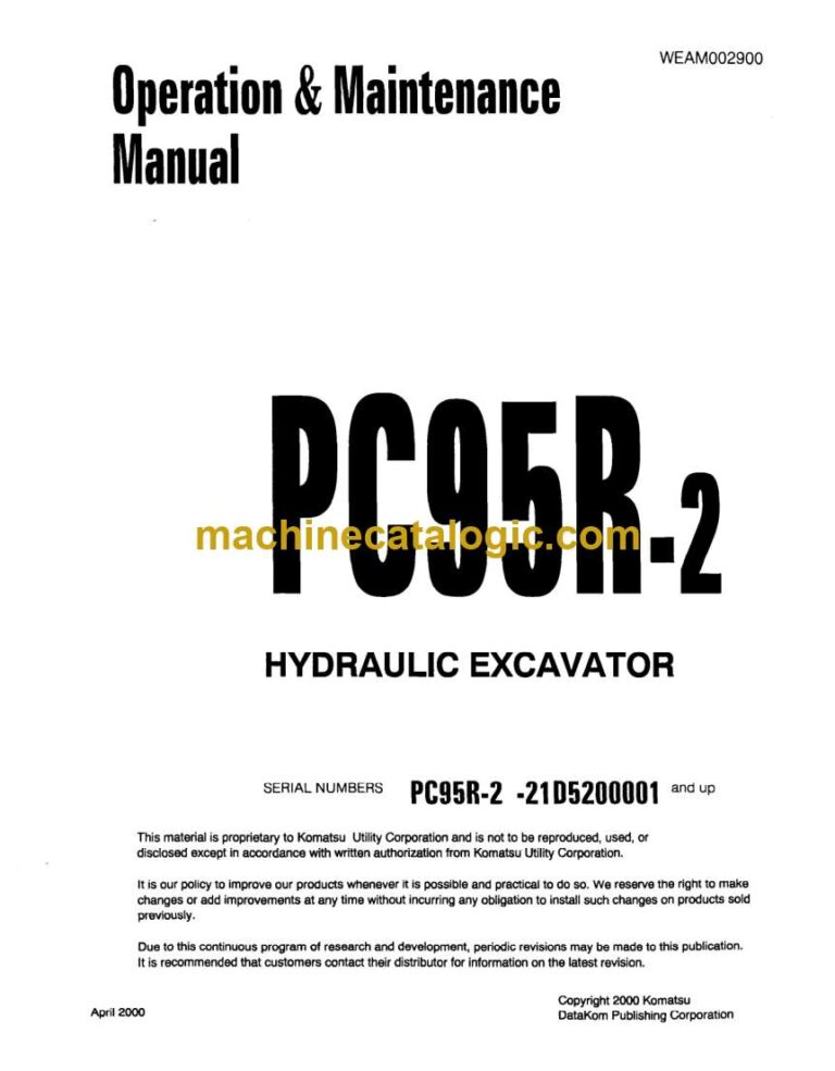 Komatsu PC95R-2 Hydraulic Excavator Operation and Maintenance Manual (WEAD002900)