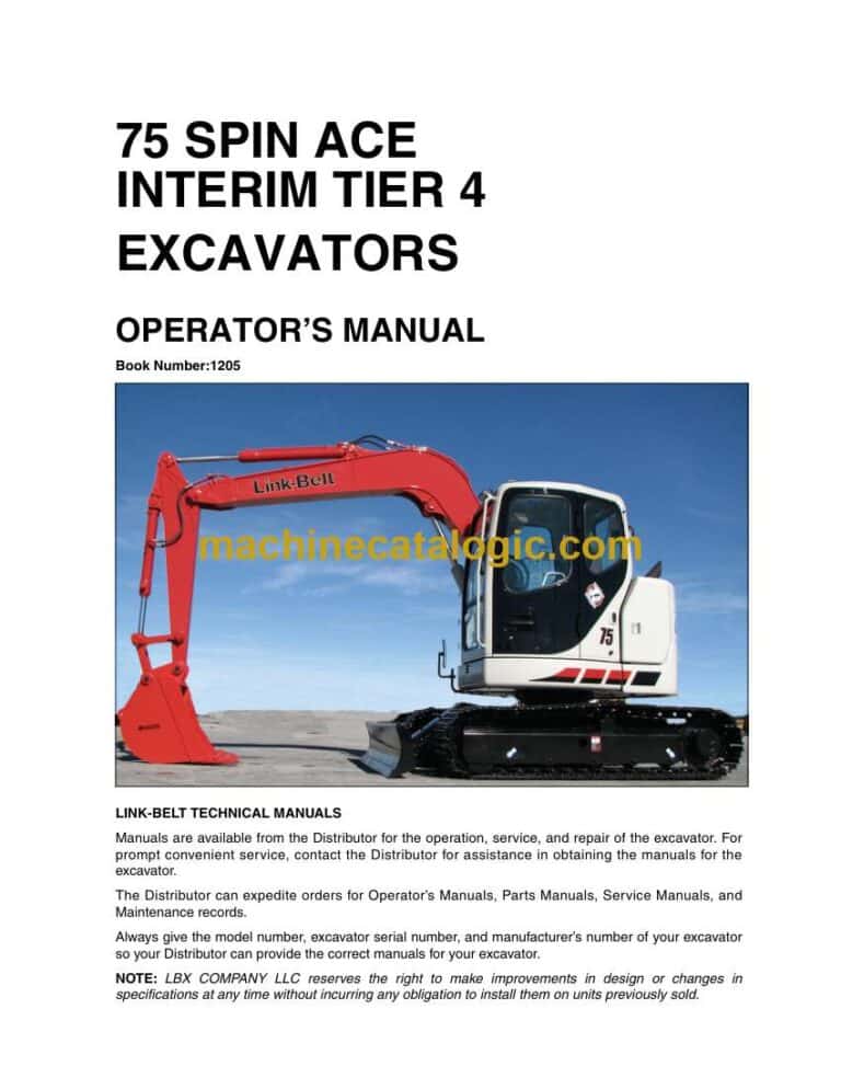 Link Belt 75 Spin Ace Interim Tier 4 Excavator Operators Manual