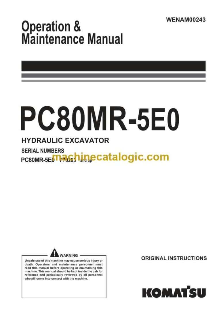Komatsu PC80MR-5E0 Hydraulic Excavator Operation and Maintenance Manual (WENAM00243)