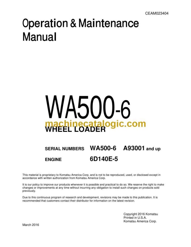 Komatsu WA500-6 Wheel Loader Operation and Maintenance Manual (CEAM023404)