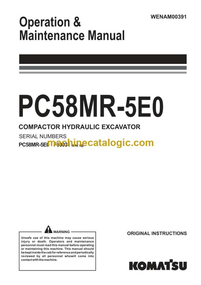 Komatsu PC58MR-5E0 Hydraulic Excavator Operation and Maintenance Manual (WENAM00391)