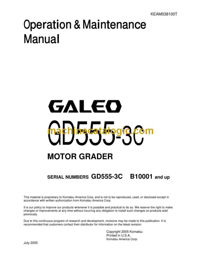 Komatsu GD555-3C Motor Grader Operation and Maintenance Manual (KEAD038100)