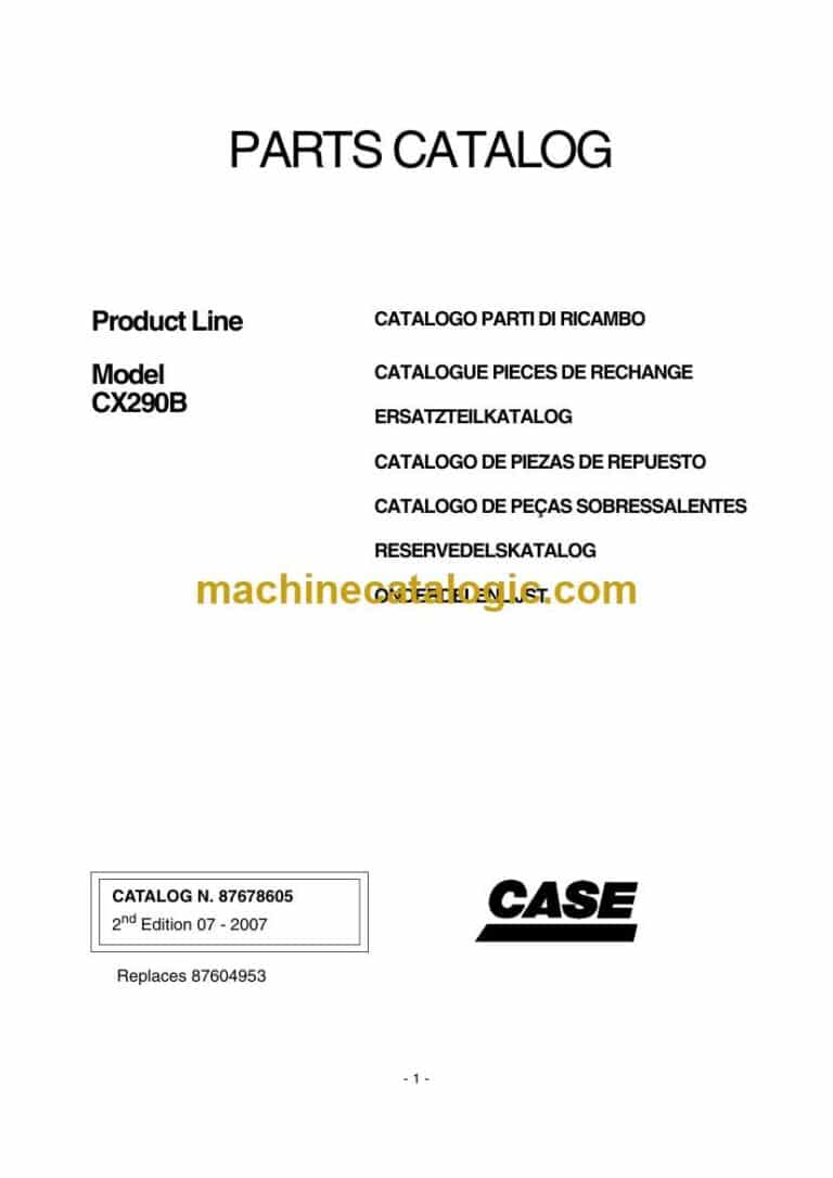 Case CX290B Crawler Excavator Parts Catalog (87678605_int_A4N)