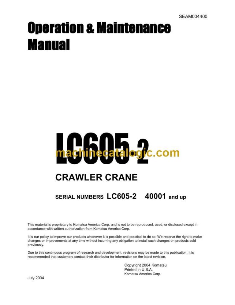 Komatsu LC605-2 Crawler Crane Operation and Maintenance Manual (SEAM004400)