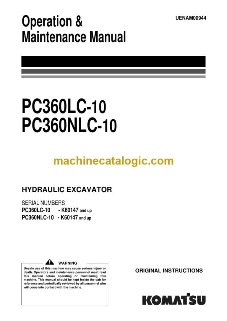Komatsu PC360LC-10, PC360NLC-10 Hydraulic Excavator Operation and Maintenance Manual (UENAM00944)