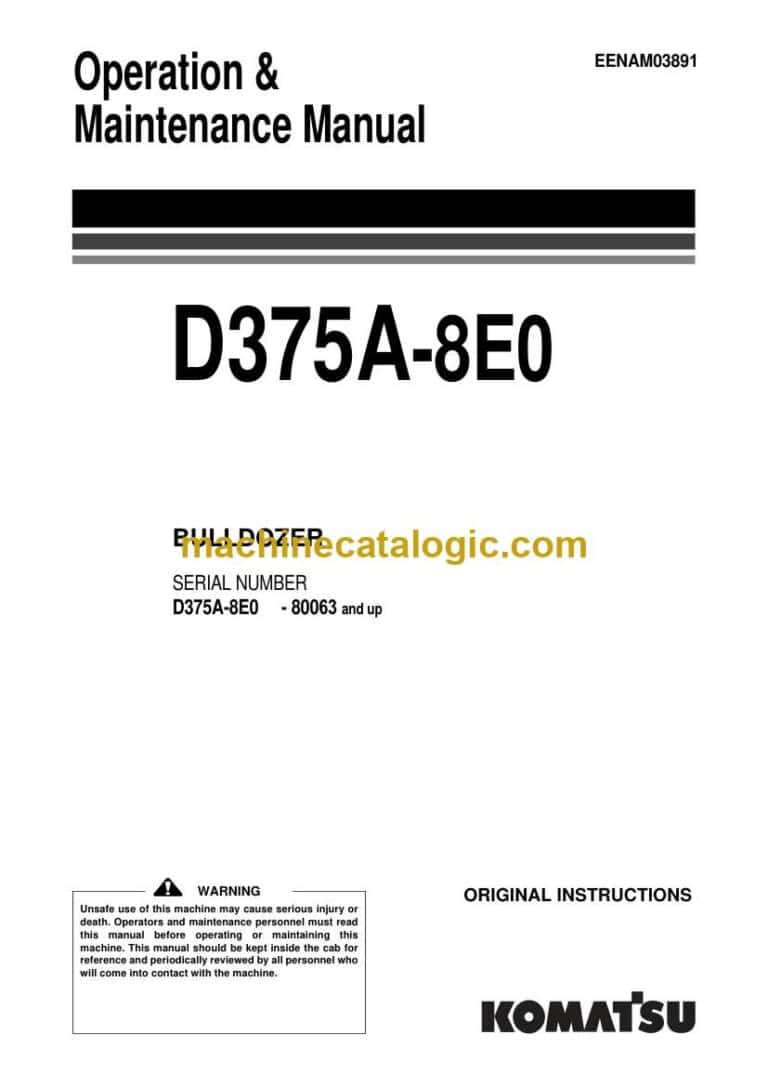 Komatsu D375A-8E0 Bulldozer Operation and Maintenance Manual (EENAM03891)
