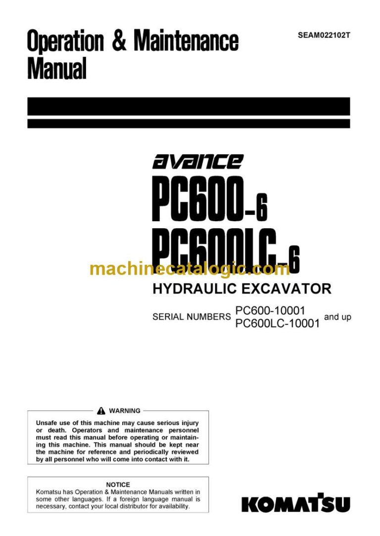 Komatsu PC600-6, PC600LC-6 Hydraulic Excavator Operation and Maintenance Manual (SEAM022102T)