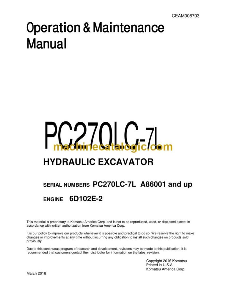 Komatsu PC270LC-7L Hydraulic Excavator Operation and Maintenance Manual (CEAM008703)