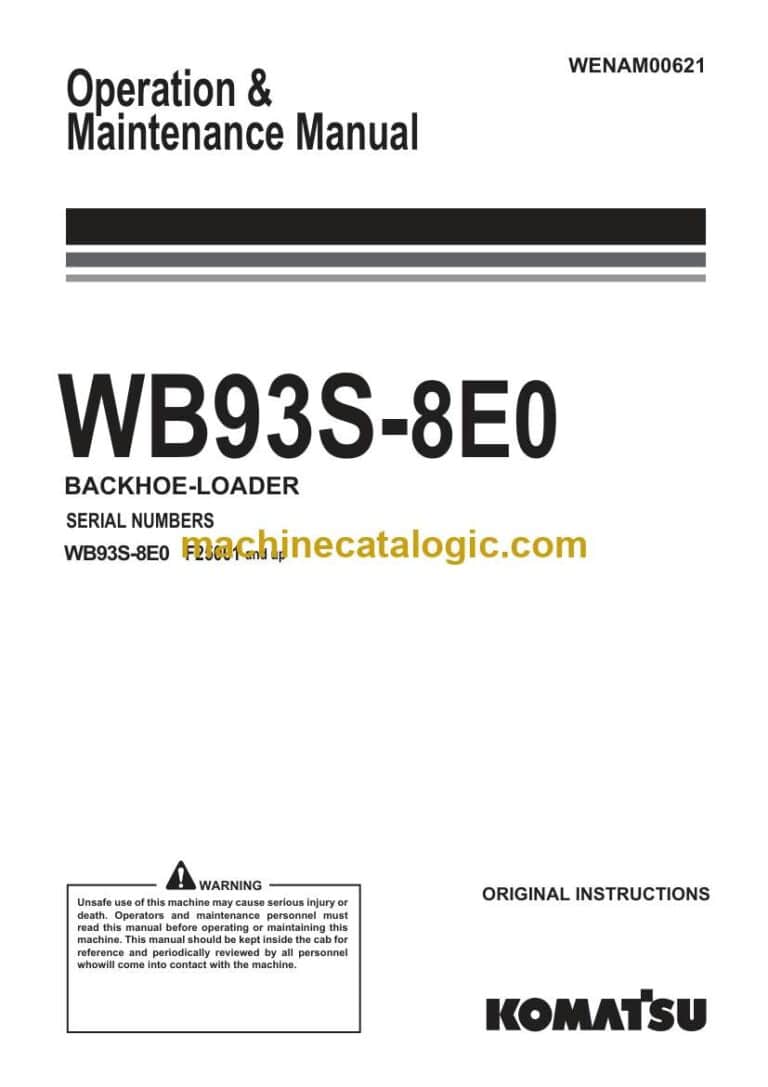 Komatsu WB93S-8E0 Backhoe Loader Operation and Maintenance Manual (WENAM00621)