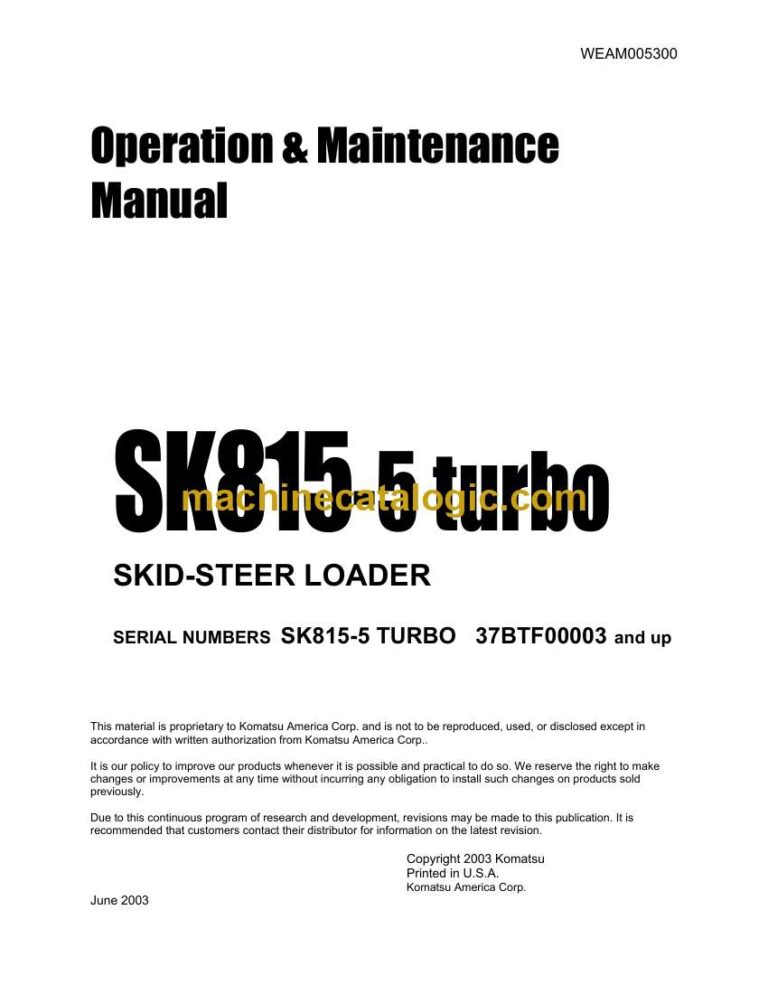 Komatsu SK815-5 turbo Skid Steer Loader Operation and Maintenance Manual (WEAD005300)