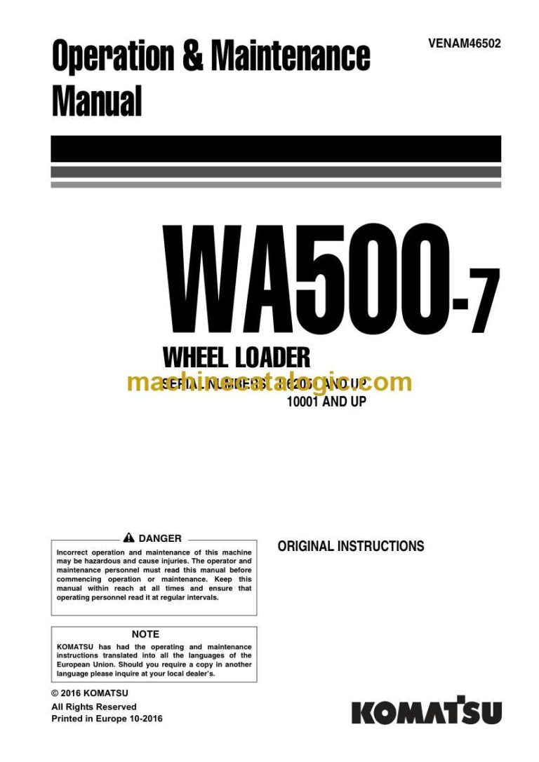 Komatsu WA500-7 Wheel Loader Operation and Maintenance Manual (VENAM46502)