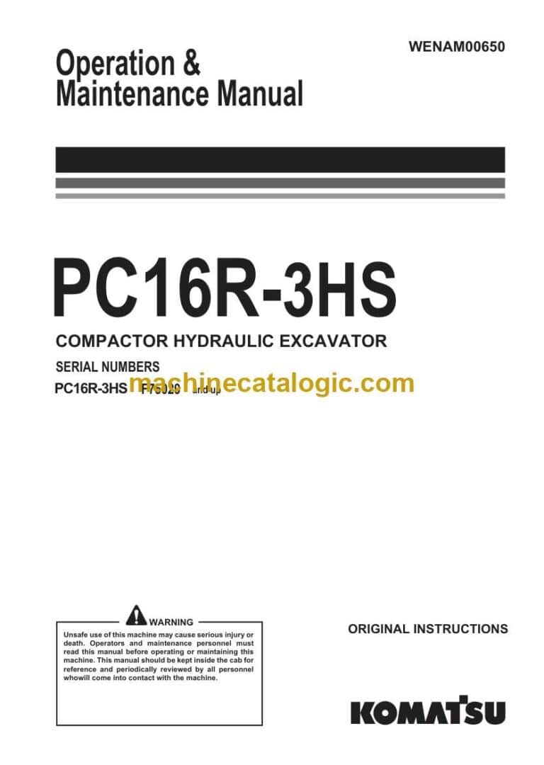 Komatsu PC16R-3HS Hydraulic Excavator Operation and Maintenance Manual (WENAM00650)