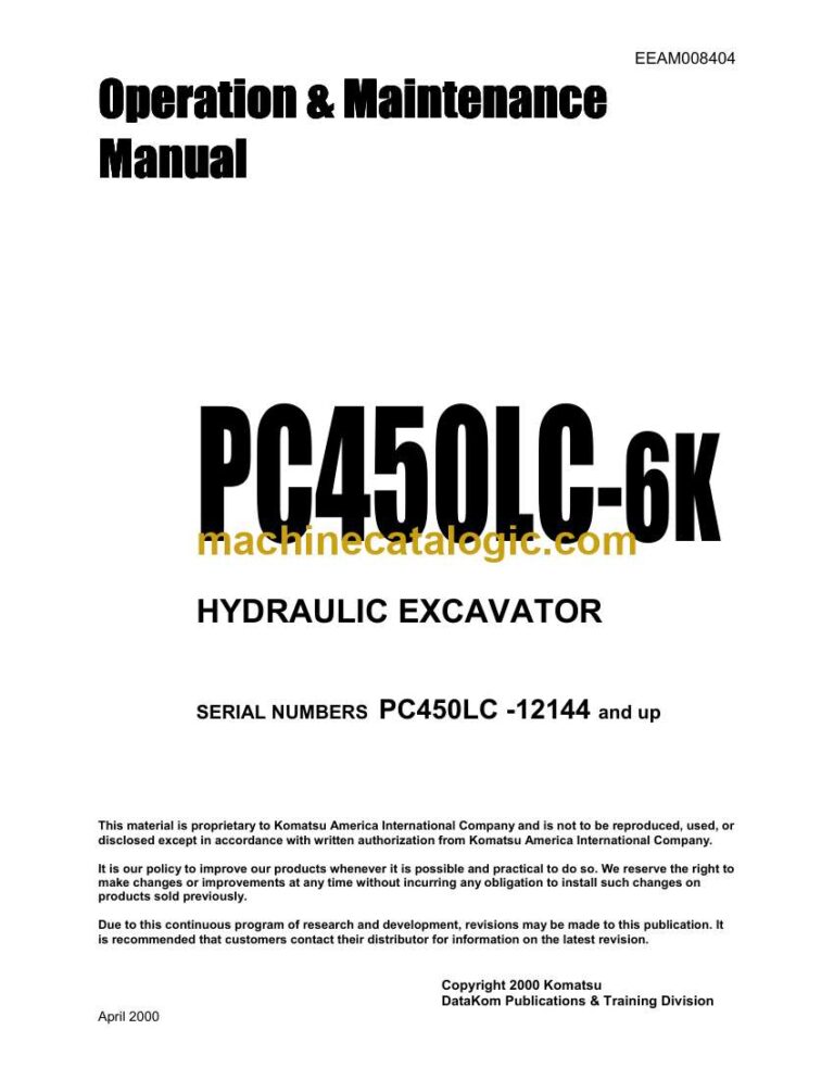 Komatsu PC450LC-6K Hydraulic Excavator Operation and Maintenance Manual (EEAD008404)