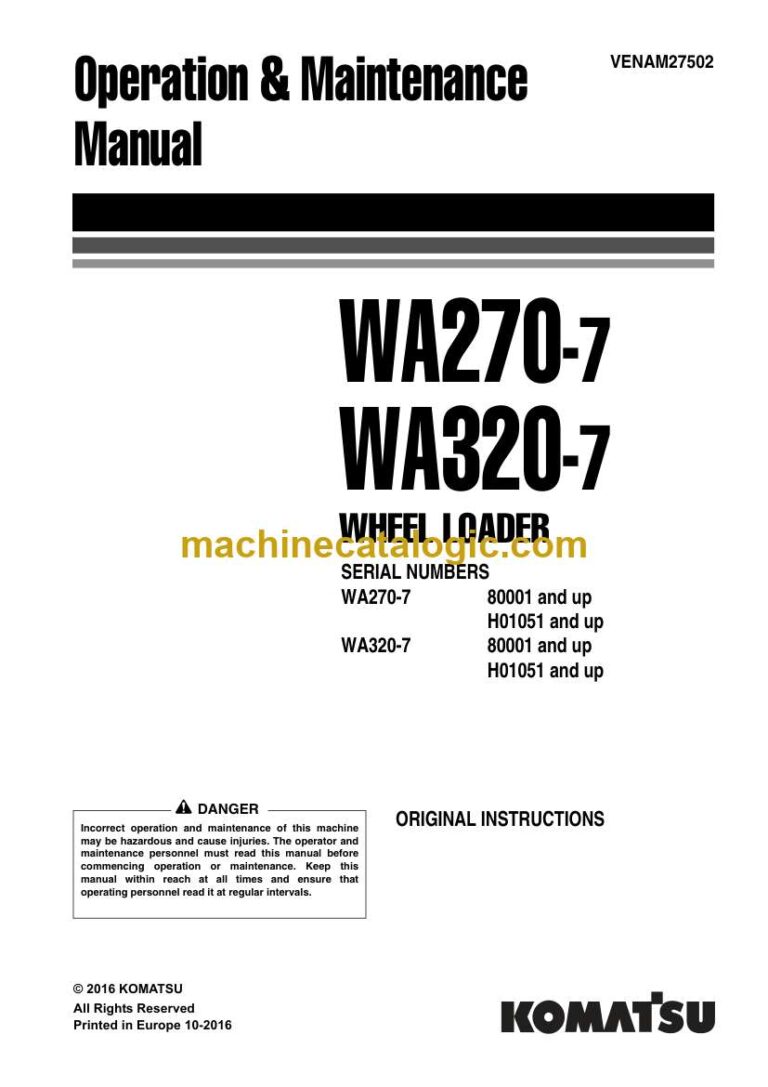 Komatsu WA270-7, WA320-7 Wheel Loader Operation and Maintenance Manual (VENAM27502)