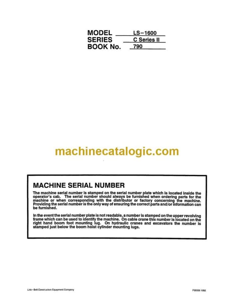 Link Belt LS1600 C Series 2 Excavator Shop Manual