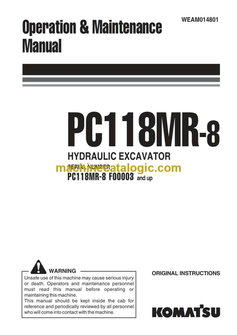Komatsu PC118MR-8 Hydraulic Excavator Operation and Maintenance Manual (WEAM014801)