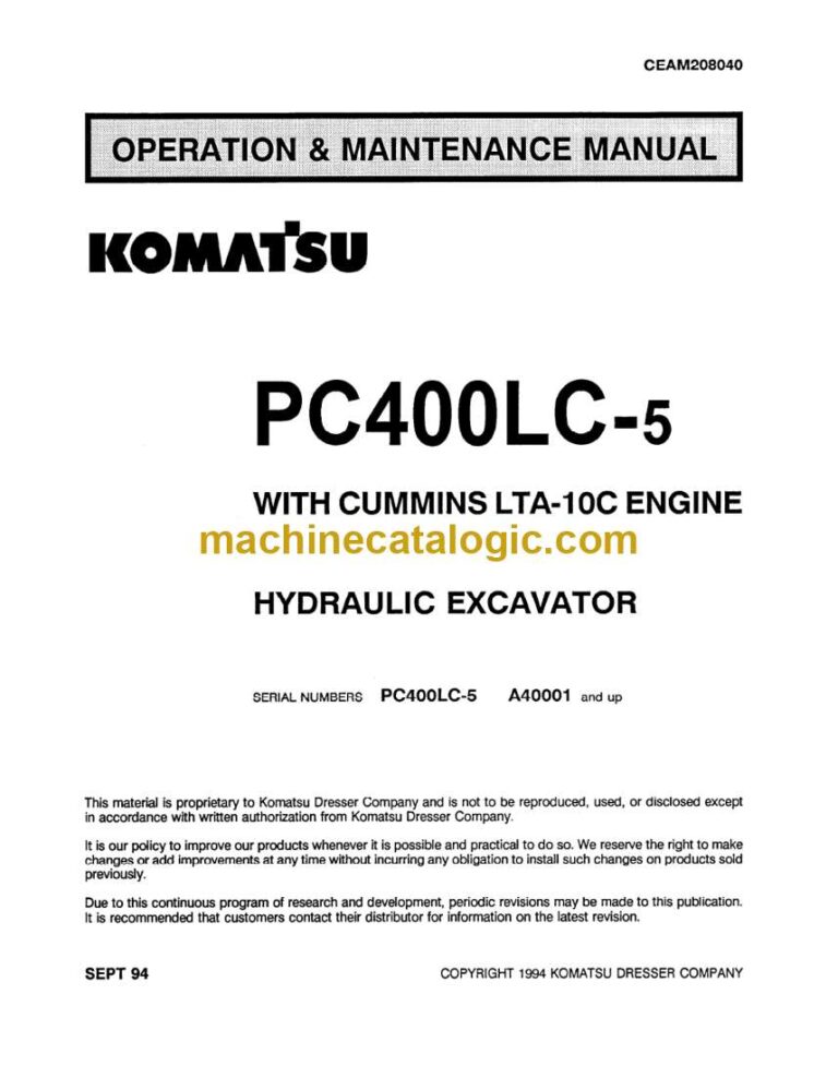 Komatsu PC400LC-5 Hydraulic Excavator Operation and Maintenance Manual (CEAD208040)