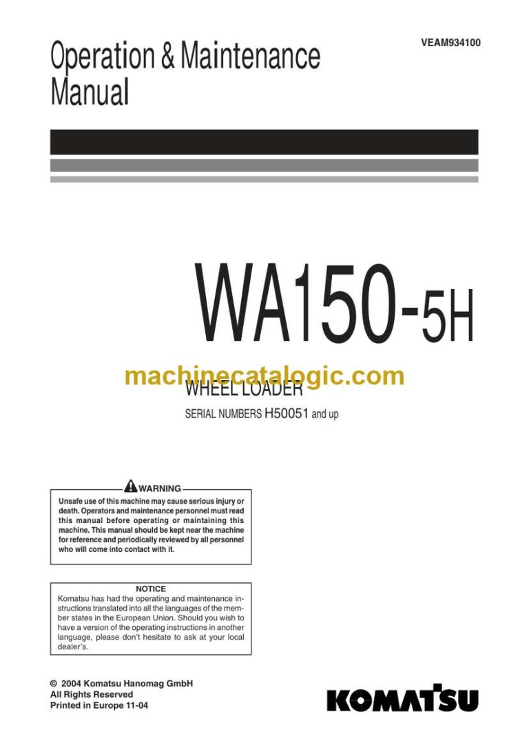 Komatsu WA150-5H Wheel Loader Operation and Maintenance Manual (VEAM934100)