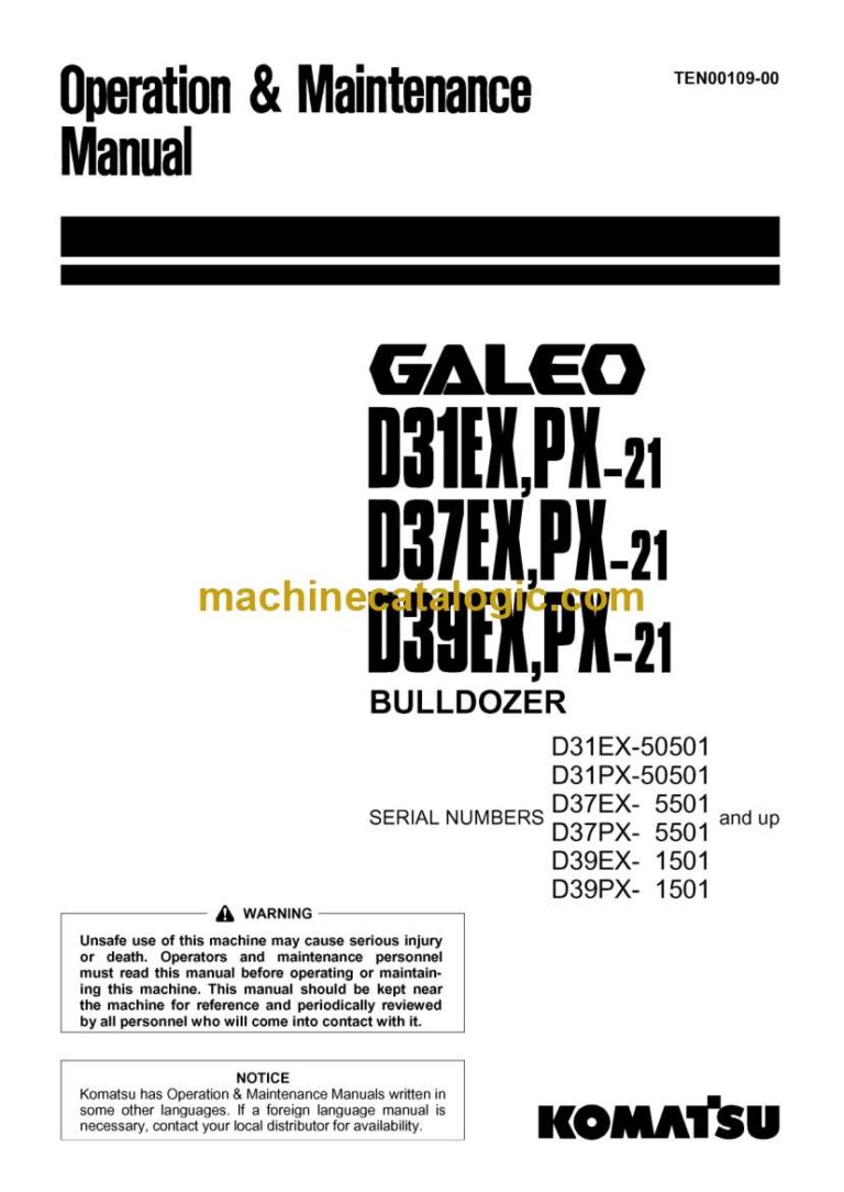 Komatsu D31EX, D31PX-21, D37EX, D37PX-21, D39EX, D39PX-21 Bulldozer Operation and Maintenance Manual (TEN00109-00)