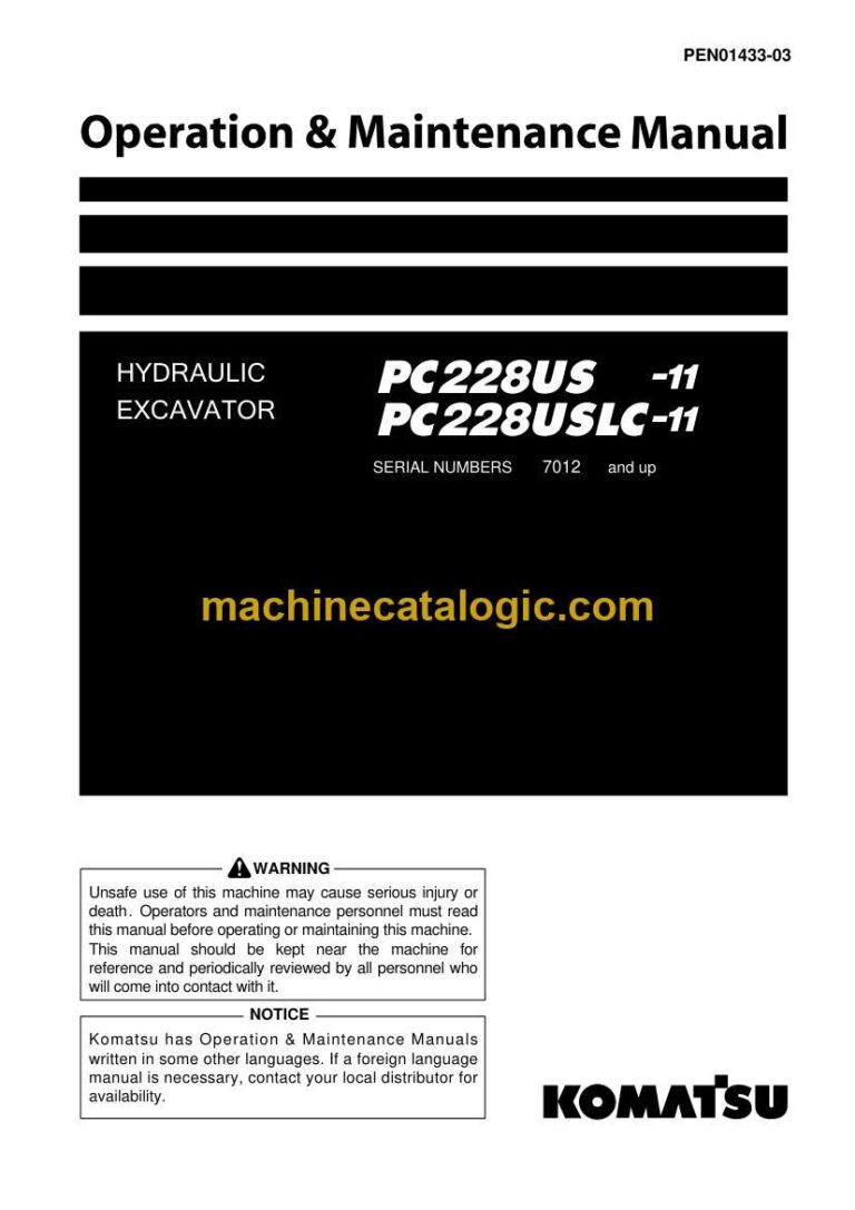 Komatsu PC228US-11, PC228USLC-11 Hydraulic Excavator Operation and Maintenance Manual (PEN01433-03)
