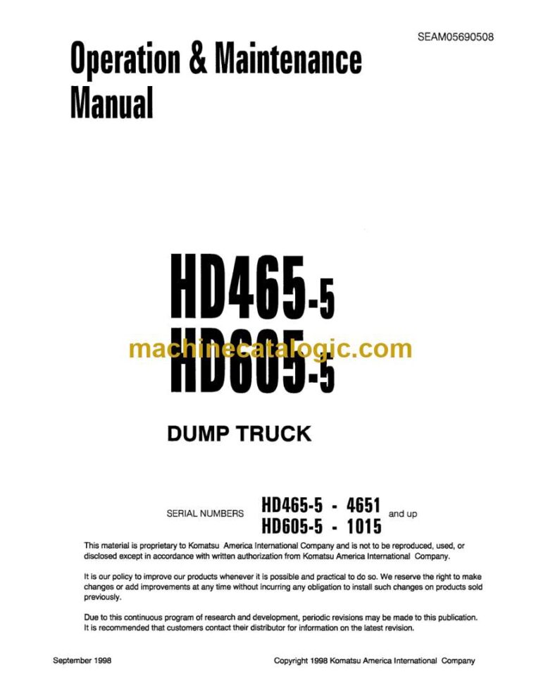Komatsu HD465-5, HD605-5 Dump Truck Operation and Maintenance Manual (SEAD05690508)