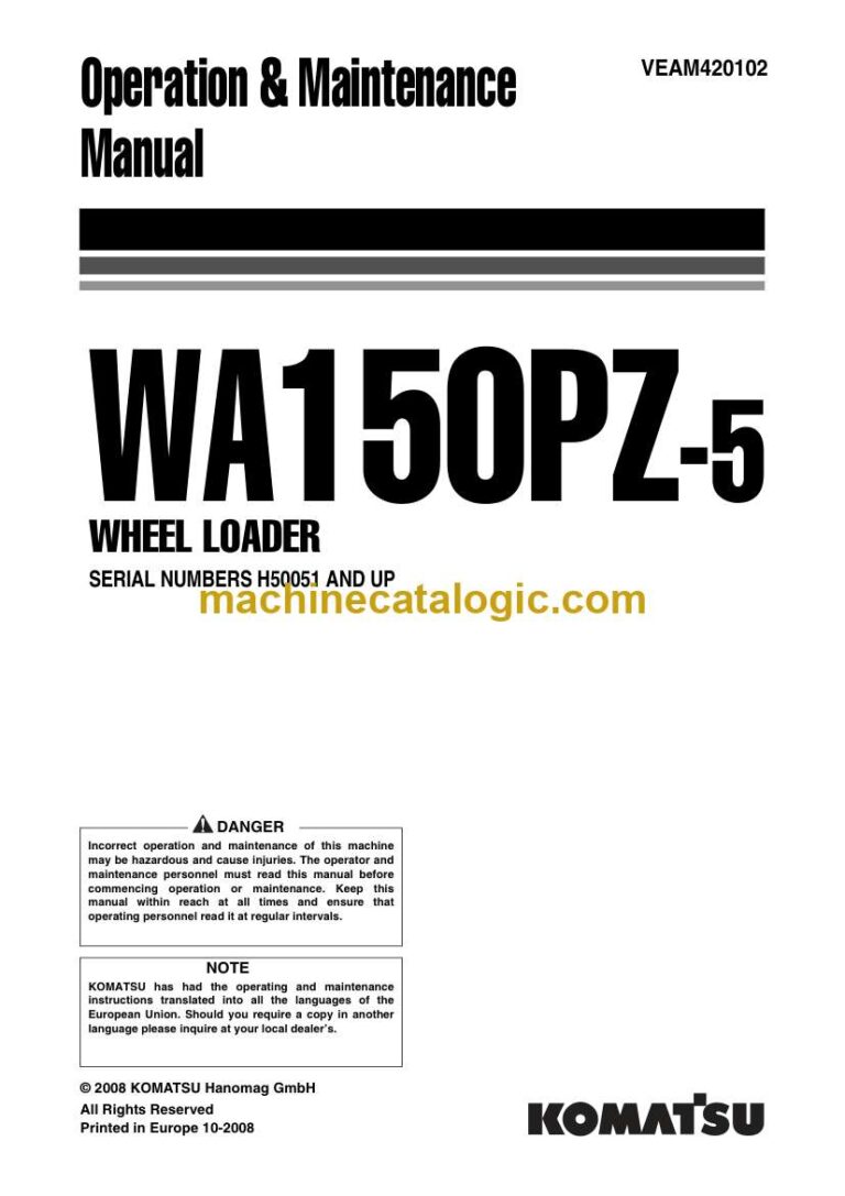 Komatsu WA150PZ-5 Wheel Loader Operation and Maintenance Manual (VEAM420102)