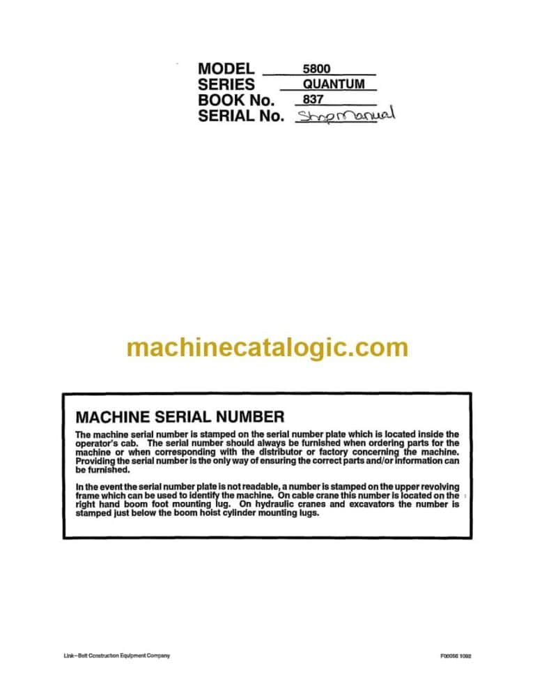Link Belt 5800Q Quantum Excavator Shop Manual