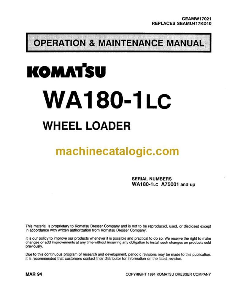 Komatsu WA180-1LC Wheel Loader Operation and Maintenance Manual (CEADW17021)