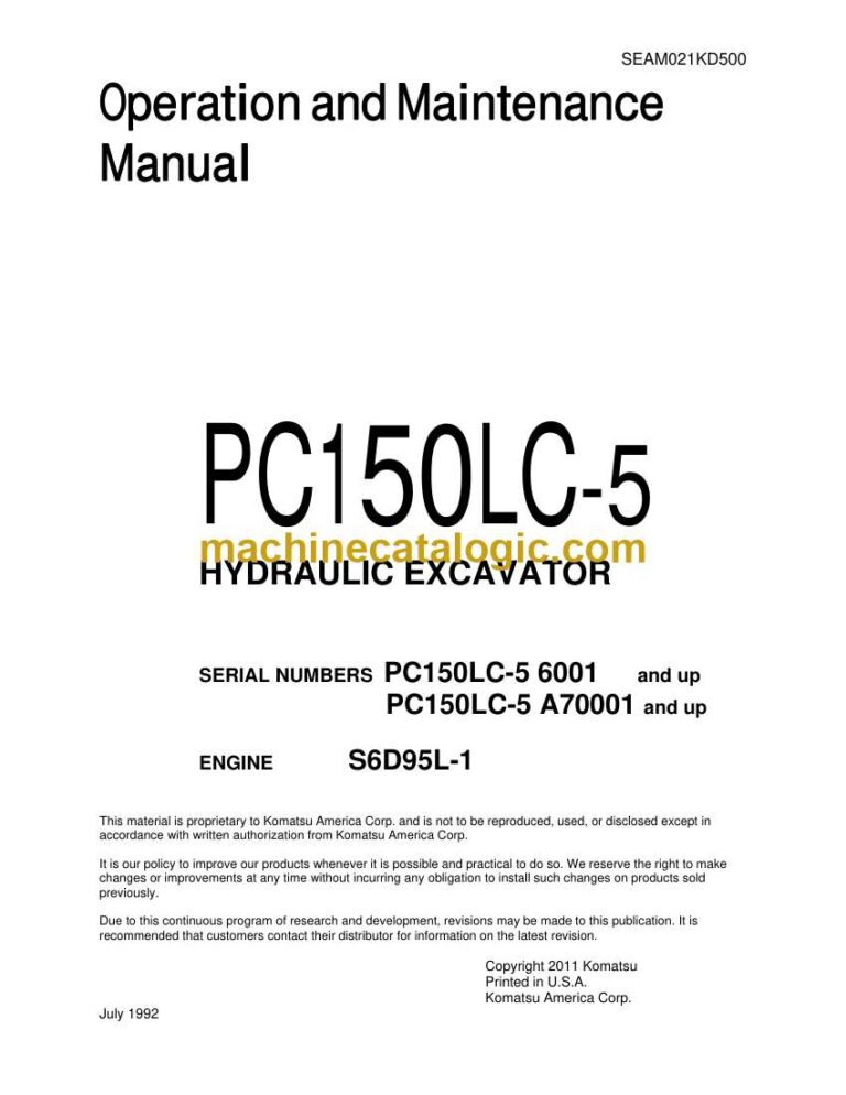 Komatsu PC150LC-5 Hydraulic Excavator Operation and Maintenance Manual (SEAM021KD500)
