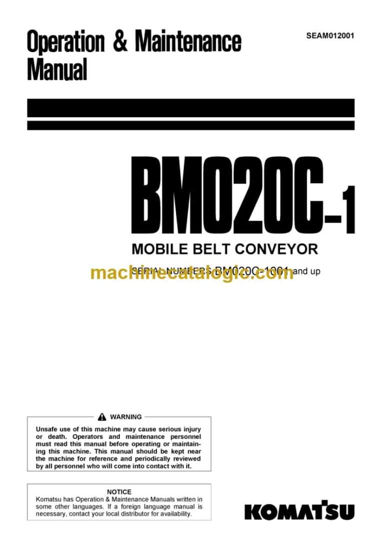 Komatsu BM020C-1 Mobile Belt Conveyor Operation and Maintenance Manual (SEAM012001)