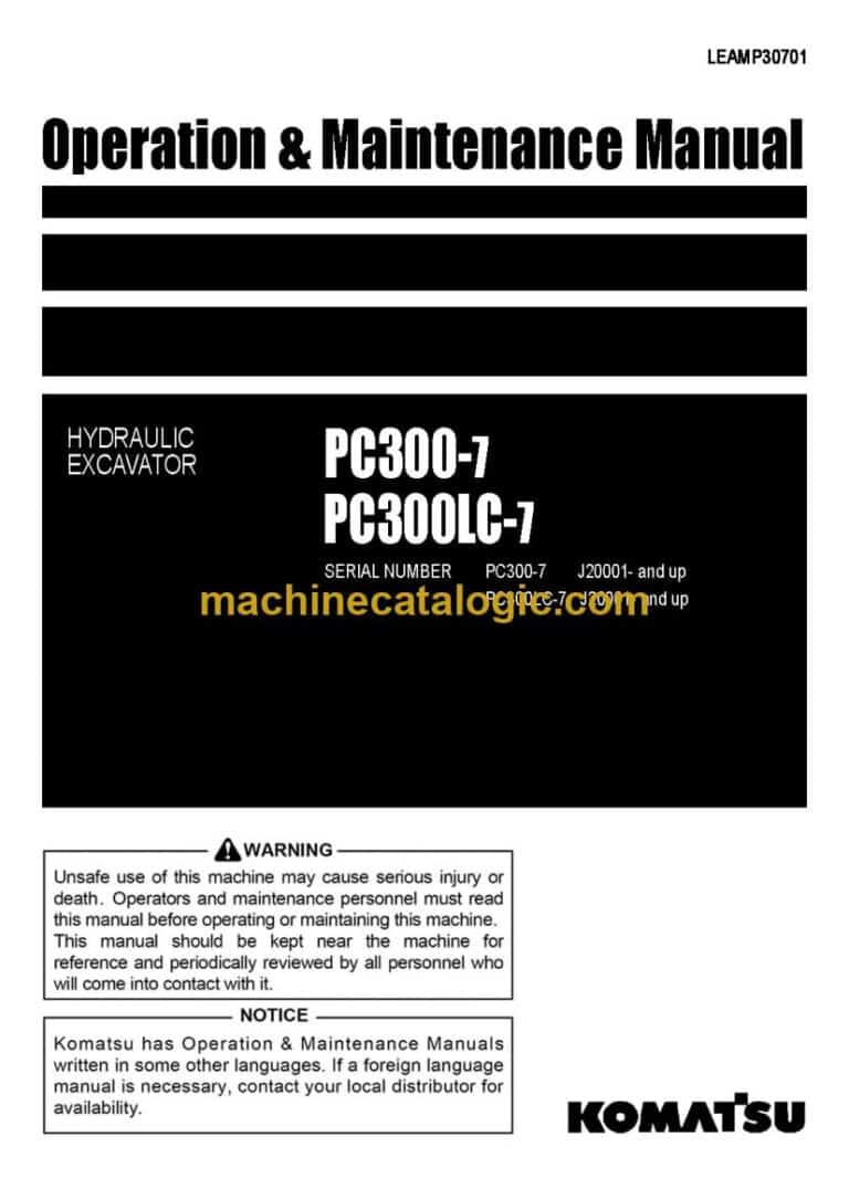 Komatsu PC300-7, PC300LC-7 Hydraulic Excavator Operation and Maintenance Manual (LEAMP30701)