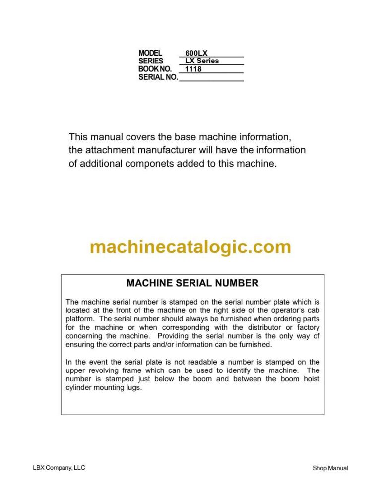 Link Belt 600LX Excavator Shop Manual