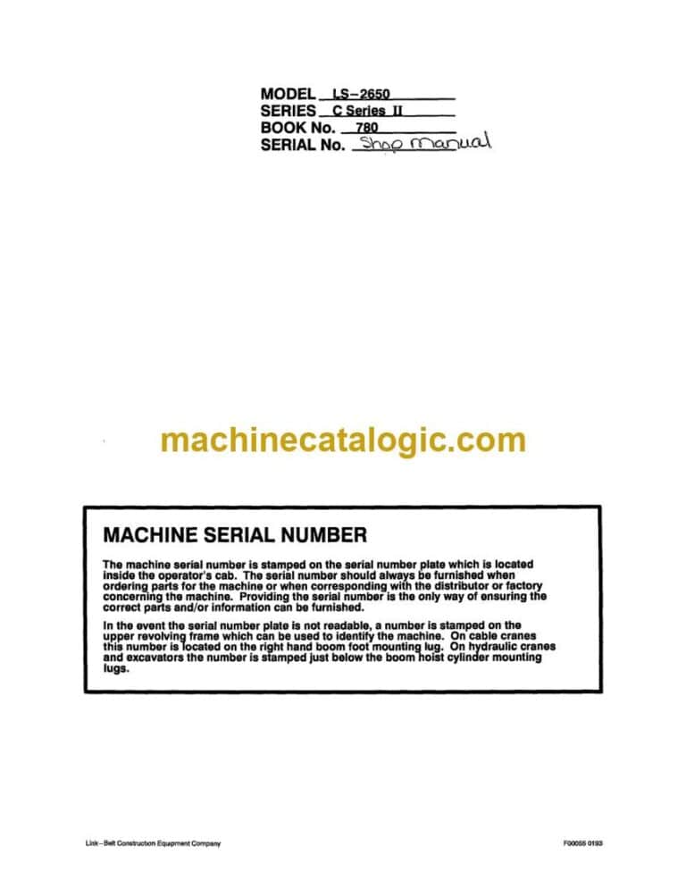 Link Belt LS2650 C Series 2 Excavator Shop Manual