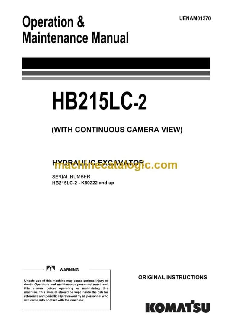 Komatsu HB215LC-2 Hydraulic Excavator Operation and Maintenance Manual (UENAM01370)