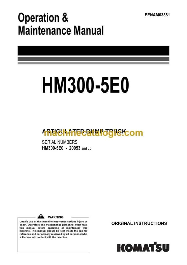 Komatsu HM300-5E0 Dump Truck Operation and Maintenance Manual (EENAM03881)