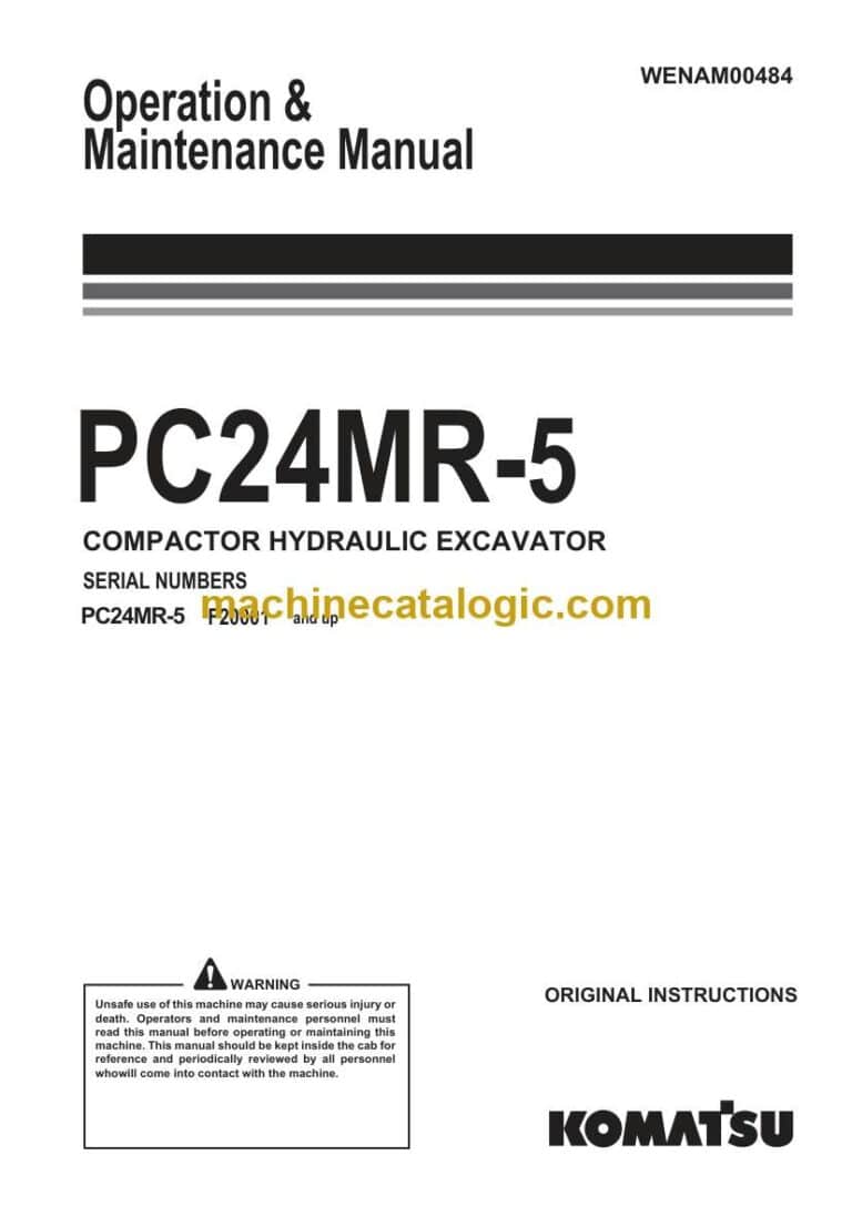 Komatsu PC24MR-5 Hydraulic Excavator Operation and Maintenance Manual (WENAM00484)