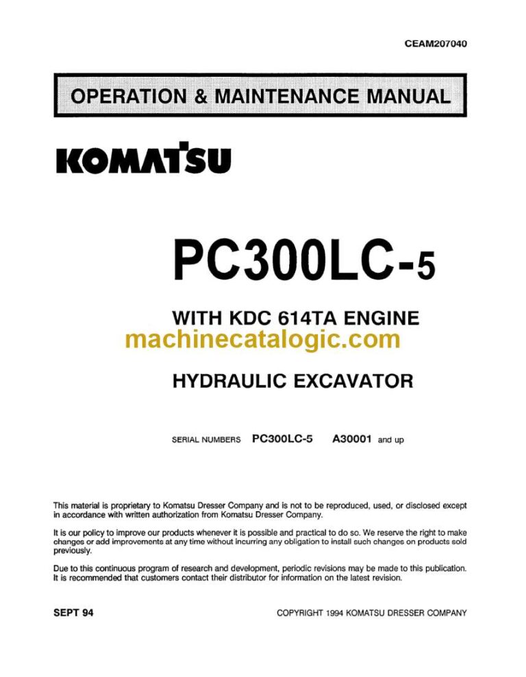 Komatsu PC300LC-5 Hydraulic Excavator Operation and Maintenance Manual (CEAD207040)