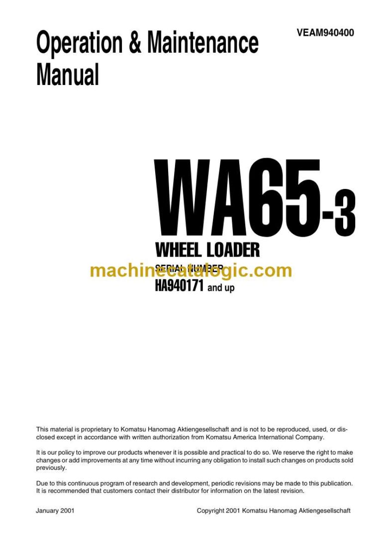 Komatsu WA65-3 Wheel Loader Operation and Maintenance Manual (VEAD940400)