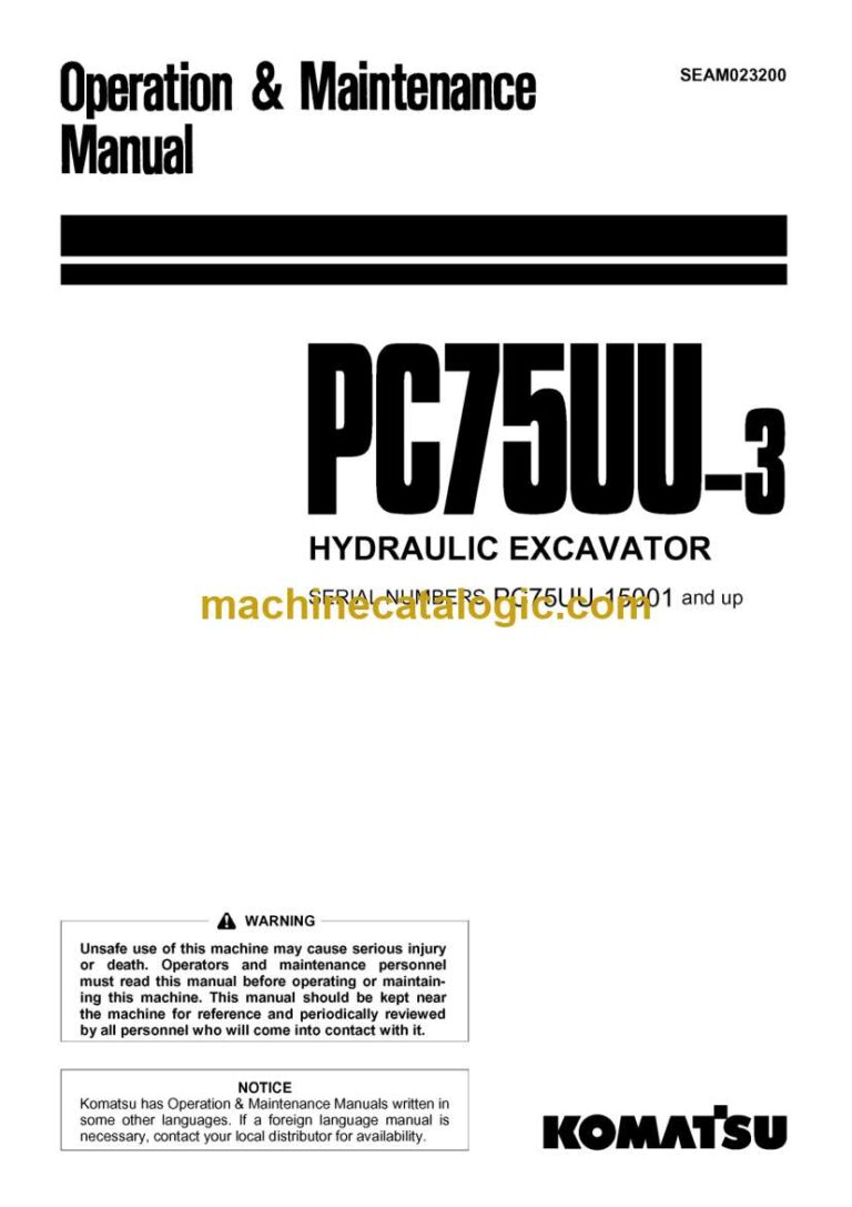 Komatsu PC75UU-3 Hydraulic Excavator Operation and Maintenance Manual (SEAM023200)