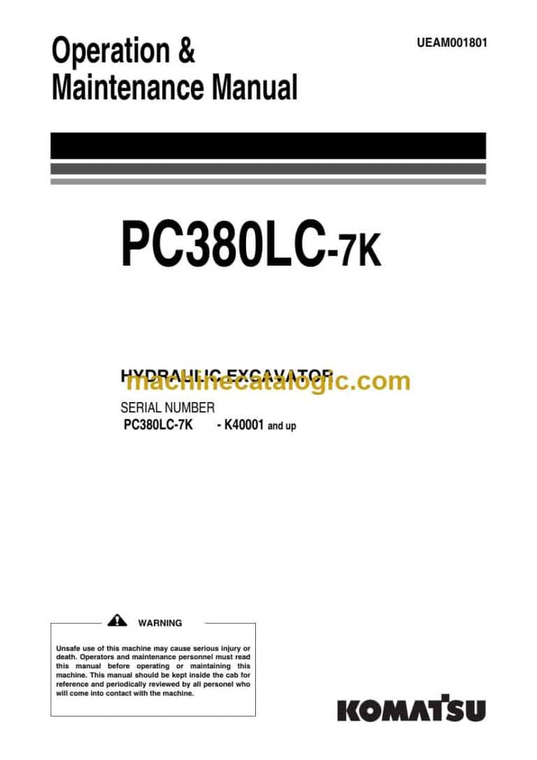 Komatsu PC380LC-7K Hydraulic Excavator Operation and Maintenance Manual (UEAM001801)