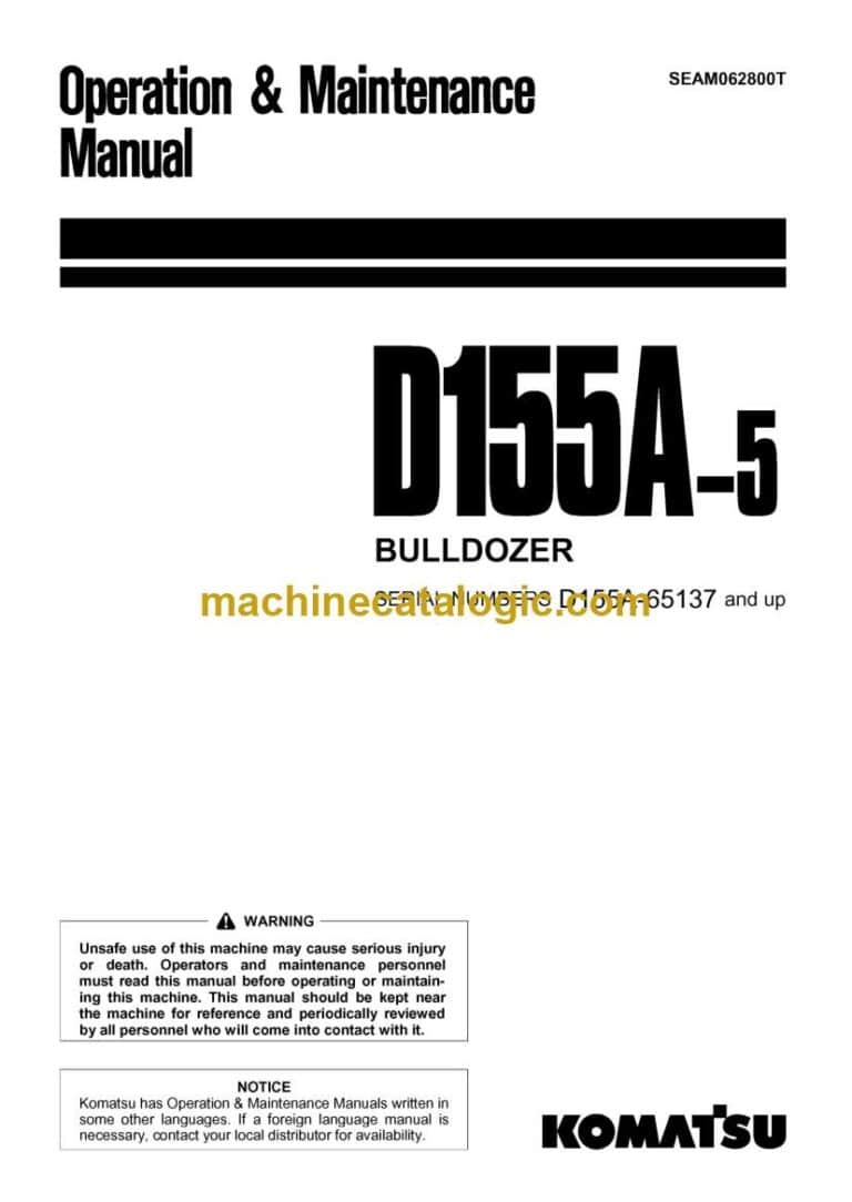 Komatsu D155A-5 Bulldozer Operation and Maintenance Manual (SEAM062800T)