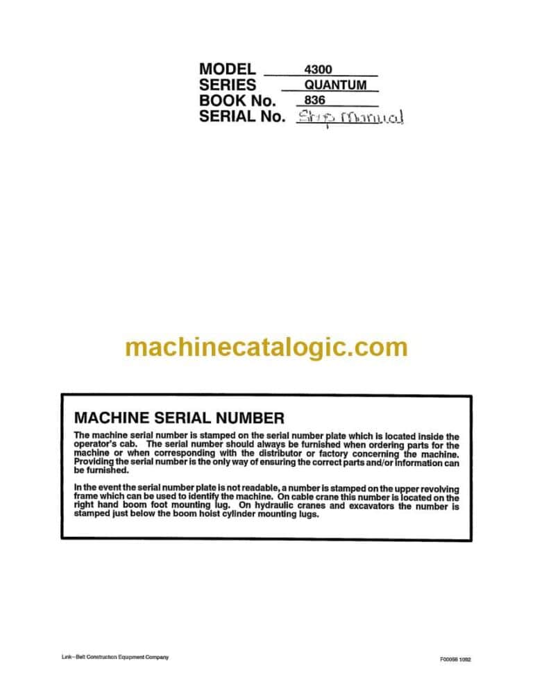 Link Belt 4300Q Quantum Excavator Shop Manual