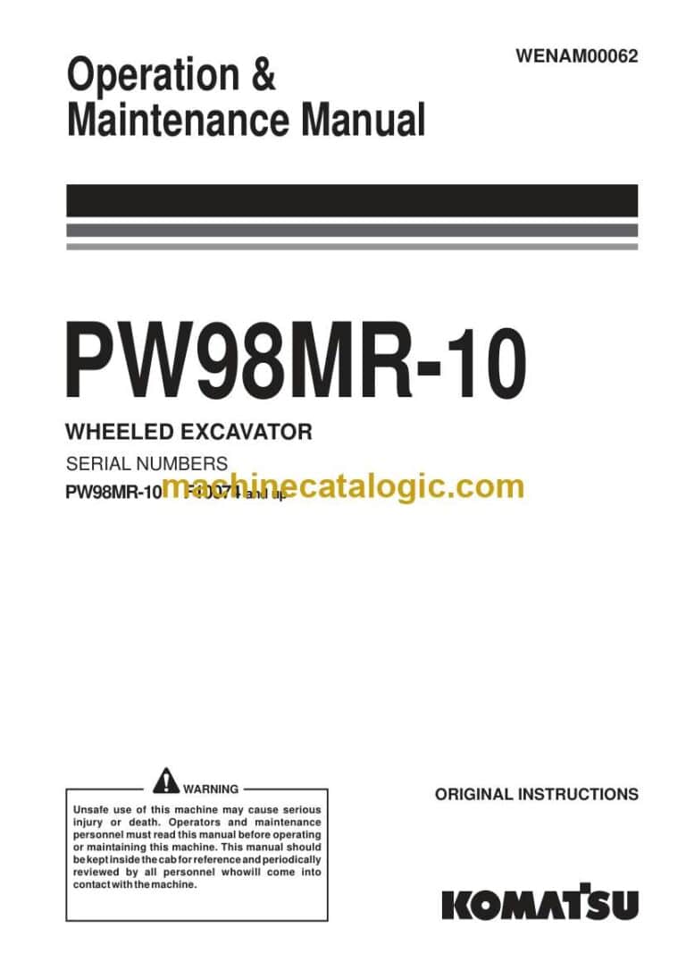 Komatsu PW98MR-10 Hydraulic Excavator Operation and Maintenance Manual (WENAM00062)