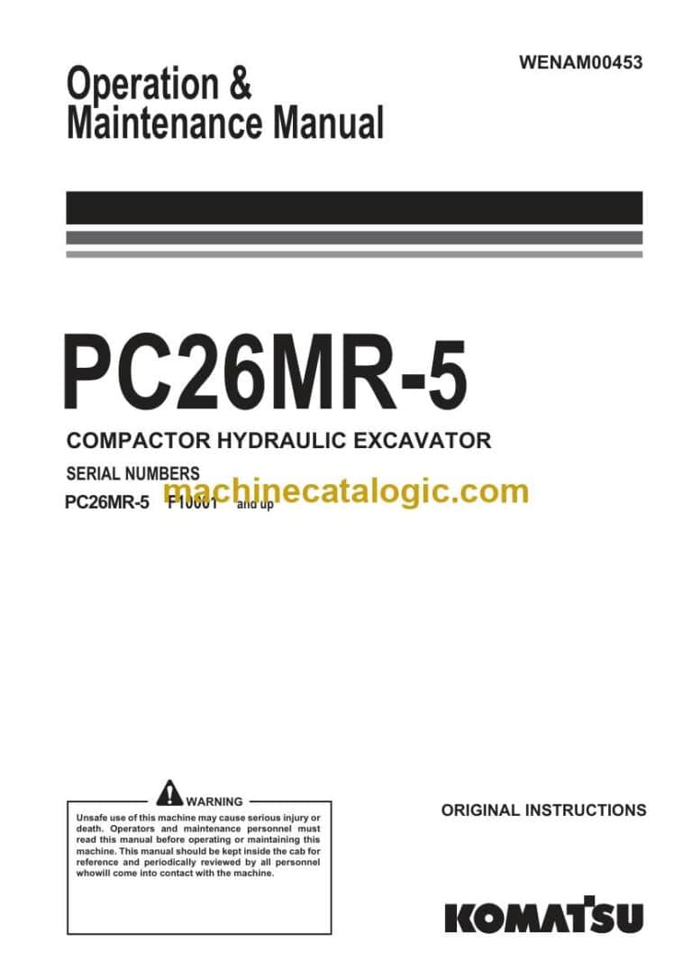 Komatsu PC26MR-5 Hydraulic Excavator Operation and Maintenance Manual (WENAM00453)