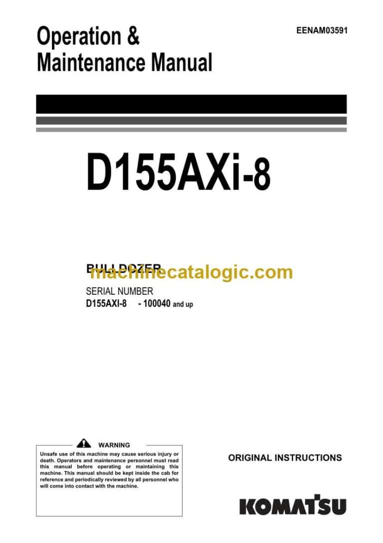 Komatsu D155AXi-8 Bulldozer Operation and Maintenance Manual (EENAM03591)