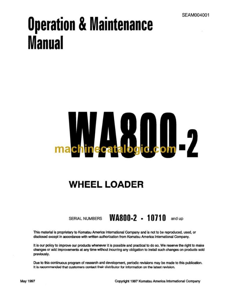 Komatsu WA800-2 Wheel Loader Operation and Maintenance Manual (SEAD004001)