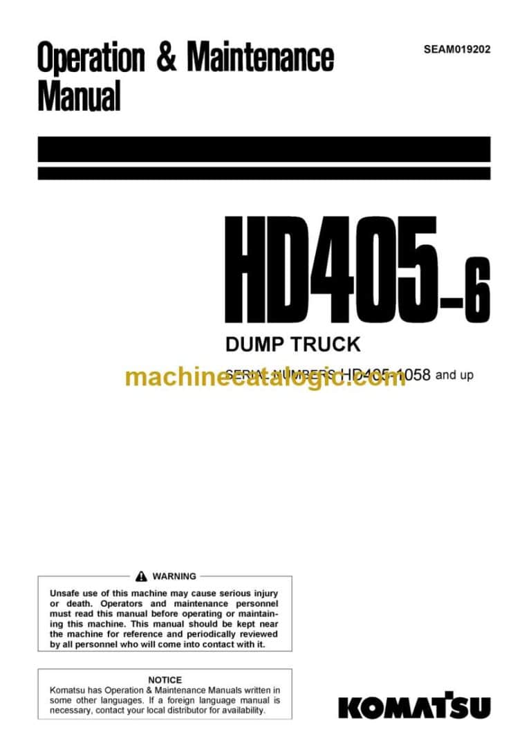 Komatsu HD405-6 Dump Truck Operation and Maintenance Manual (SEAM019202)