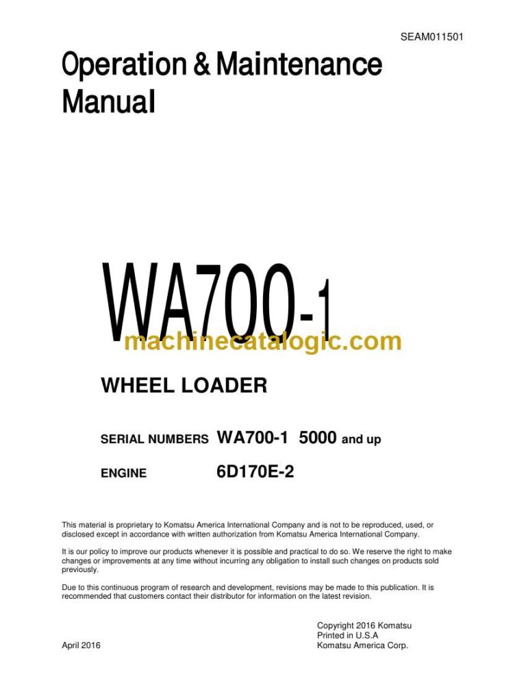 Komatsu WA700-1 Wheel Loader Operation and Maintenance Manual (SEAM011501)